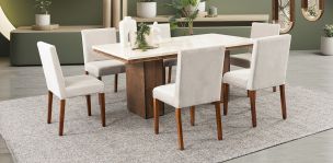 Comedor Rectangular De Mármol 180 Cm Alessia Beige 7 Piezas