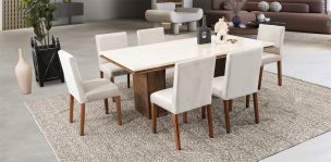 Comedor Rectangular De Mármol 210 Cm Alessia Beige 7 Piezas