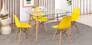 Comedor Rectangular Atlas Con Sillas Amarillo 5 Piezas