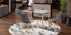 Comedor Rectangular Atlas Con Sillas Gris 5 Piezas