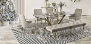 Comedor Royal Gold LV Con Sillas Y Banca Beige