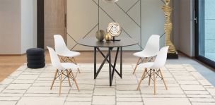 Comedor Redondo Nápoles Negro Con Sillas Atlas Blanco 5 Piezas