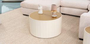Mesa De Centro Redonda 80 Cm Casa Anahí Claire Beige/Dorado