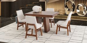 Comedor 120 Cm Odette Con Sillas Odette Alamo Beige 5 Piezas