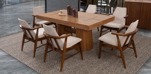 Comedor Rectangular 180 Cm Lynnea Con Sillas Cordel Beige 7 Piezas