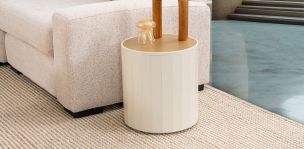 Mesa Lateral Redonda 40 Cm Casa Anahí Claire Beige/Dorado