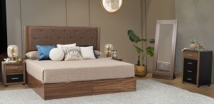 Recámara King Size Adam Café Parota Natural 5 Piezas