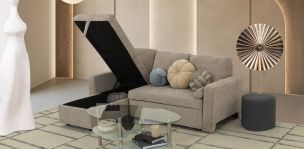 Sala Modular Izquierda Con Baúl Y Cama Alta Maia Beige 