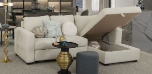 Sala Modular Derecha Con Baúl Y Cama Alta Olivia Plus Beige 