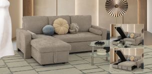 Sala Modular Izquierda Con Baúl Y Cama Alta Maia Beige 