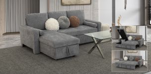 Sala Modular Izquierda Con Baúl Y Cama Alta Maia Gris