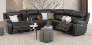 Sala Modular Con Reclinables Eléctricos De Piel Alberta Negro