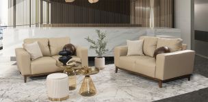 Sala Piel Littio Beige 2 Piezas