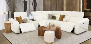 Sala Modular De Piel Con Reclinables Eléctricos Y Sistema De Refrigeración Brescia Beige