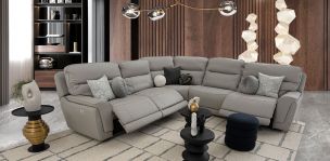 Sala Modular Con Reclinables Eléctricos Piel Darno Gris (Boal)