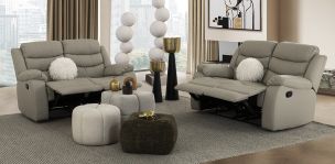 Sala Piel Con Reclinable Caserta Gris 2 Piezas