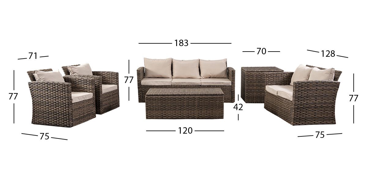 Set De Jardín Rectangular Jericó Beige 6 Piezas