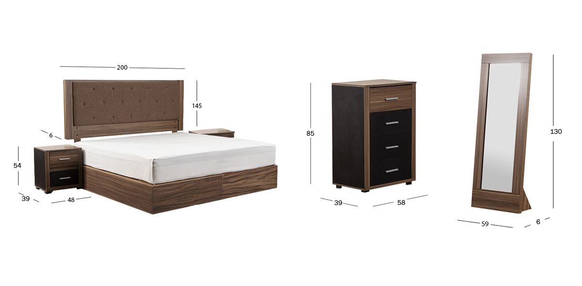 Recámara King Size Adam Café Parota Natural 5 Piezas