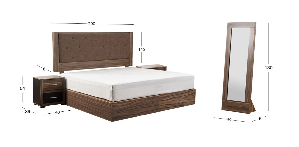 Recámara King Size Adam Café Parota Natural 4 Piezas