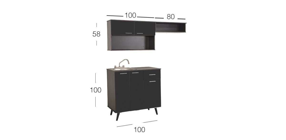 Cocina Con Tarja 180 Cm Sicilia Negro