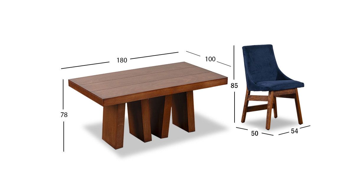 Comedor 180 Cm Odette Con Sillas Azul Marino Verona 7 Piezas