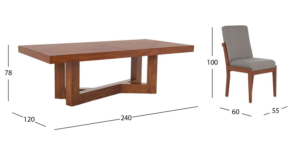 Comedor Rectangular 240 Cm Creta Gris Charcoal 7 Piezas