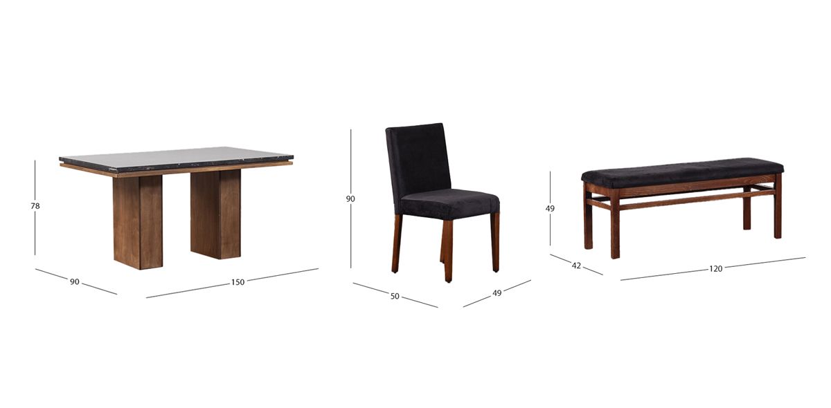 Comedor Rectangular De Mármol 150 Cm Alessia Negro 6 Piezas