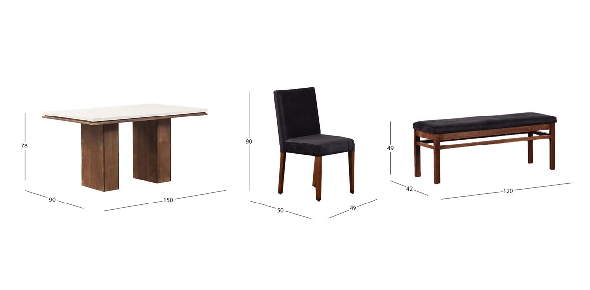 Comedor Rectangular De Mármol 150 Cm Alessia Beige/Negro 6 Piezas