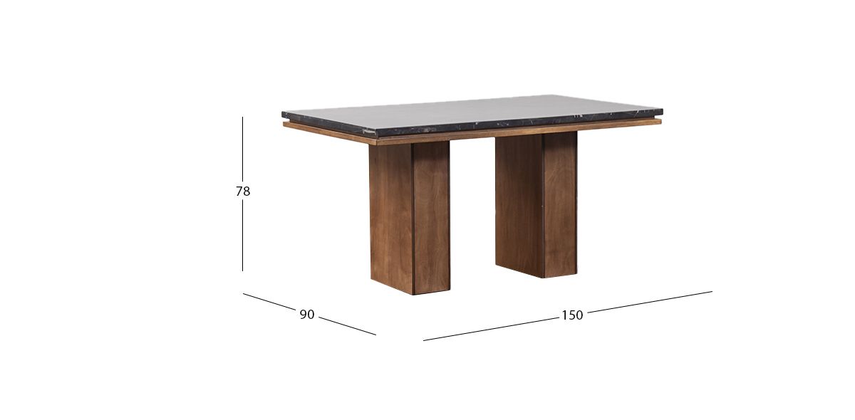 Mesa Comedor 150 X 90 Cm Rectangular De Mármol Alessia Negro