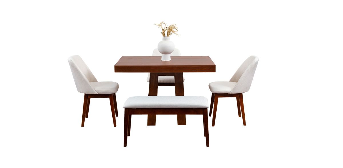 Comedor Odette 120 Cm Con Sillas Y Banca Olaf PL Arena 5 Piezas
