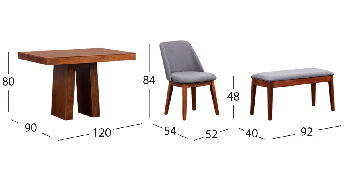 Comedor Odette 120 Cm Con Sillas Y Banca Olaf PL Gris 6 Piezas