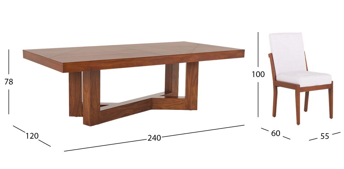 Comedor Rectangular 240 Cm Creta Blanco Winter 7 Piezas