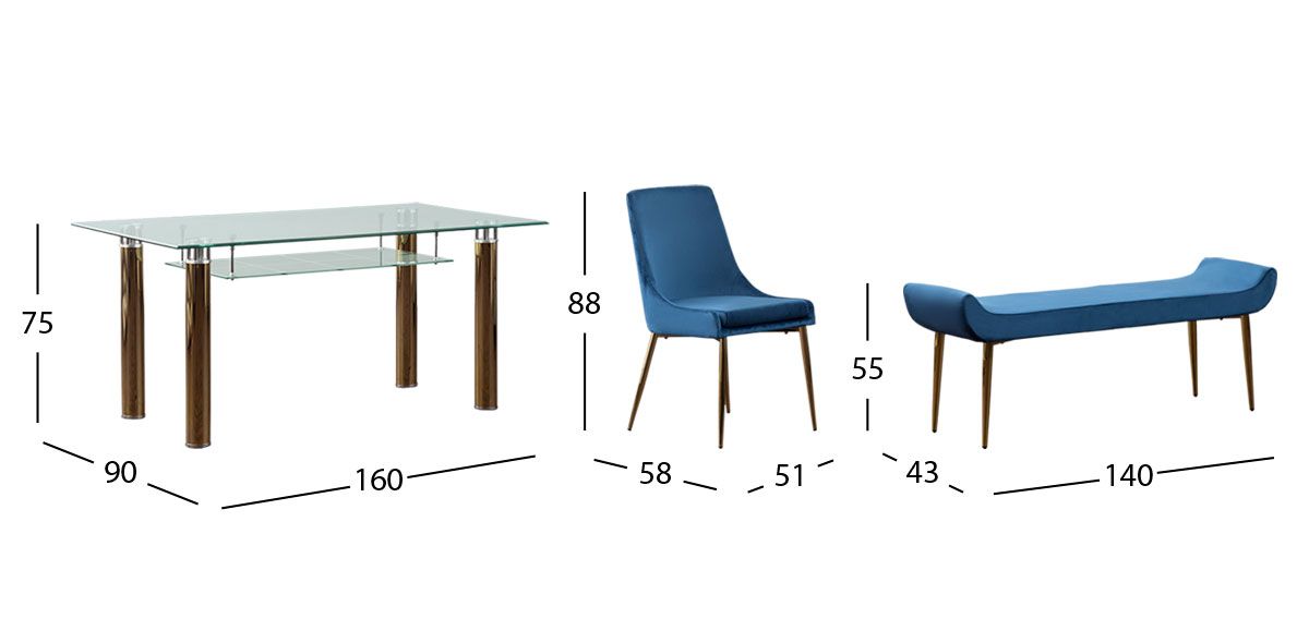 Comedor Rectangular Dunkel Royal Gold Azul