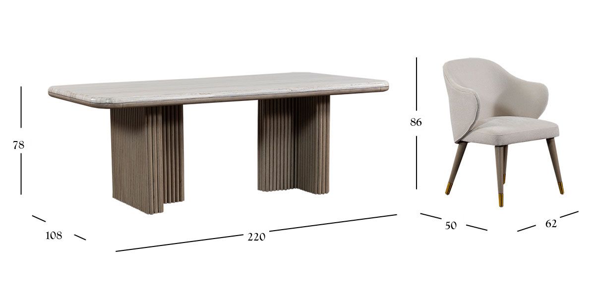 Comedor Rectangular De Mármol Tinnie CL Beige 7 Piezas