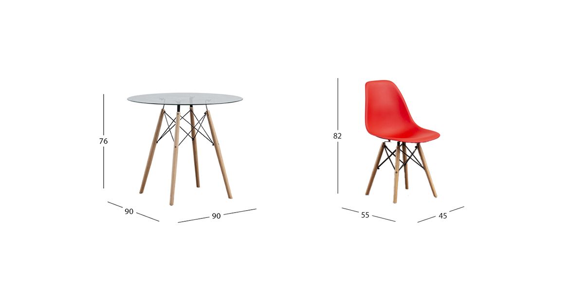 Comedor Redondo Atlas Con Sillas Rojo 5 Piezas