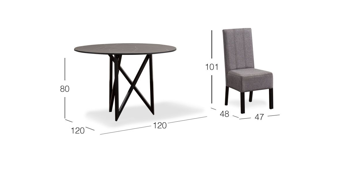 Comedor Redondo Nápoles Negro Con Sillas Gris 5 Piezas