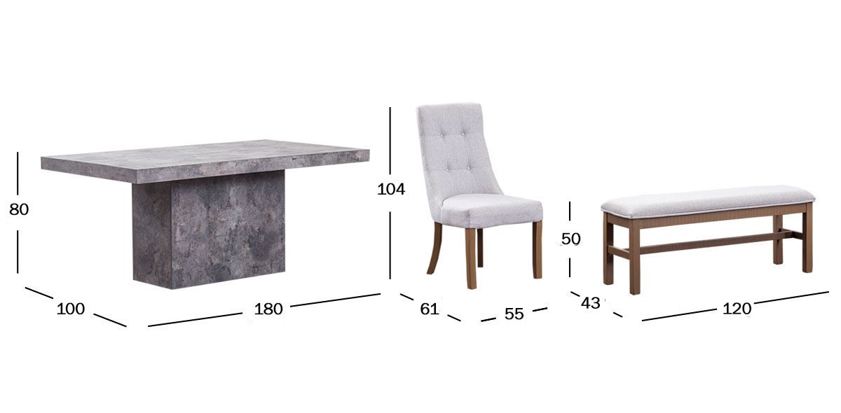 Comedor Rectangular 180 X 100 Cm Stone Gris 6 Piezas