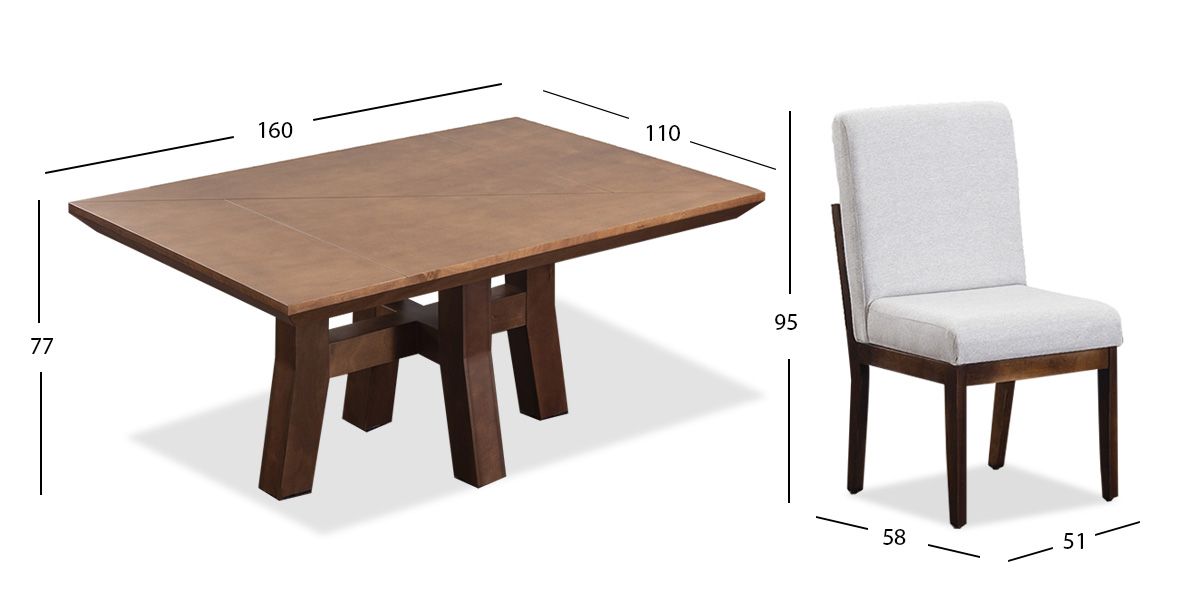 Comedor Rectangular 160 Cm Kansas Gris 7 Piezas