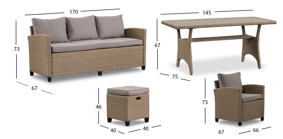 Comedor De Jardín Rattan Set Albany Gris