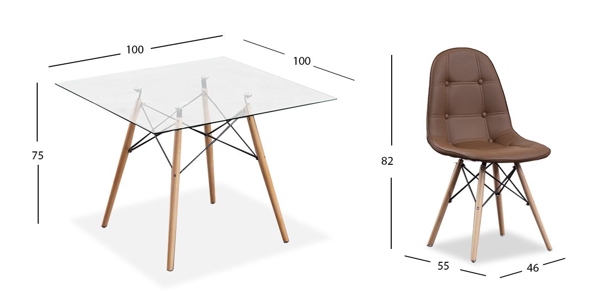 Comedor Cuadrado Atlas Con Sillas Angun Café 5 Piezas