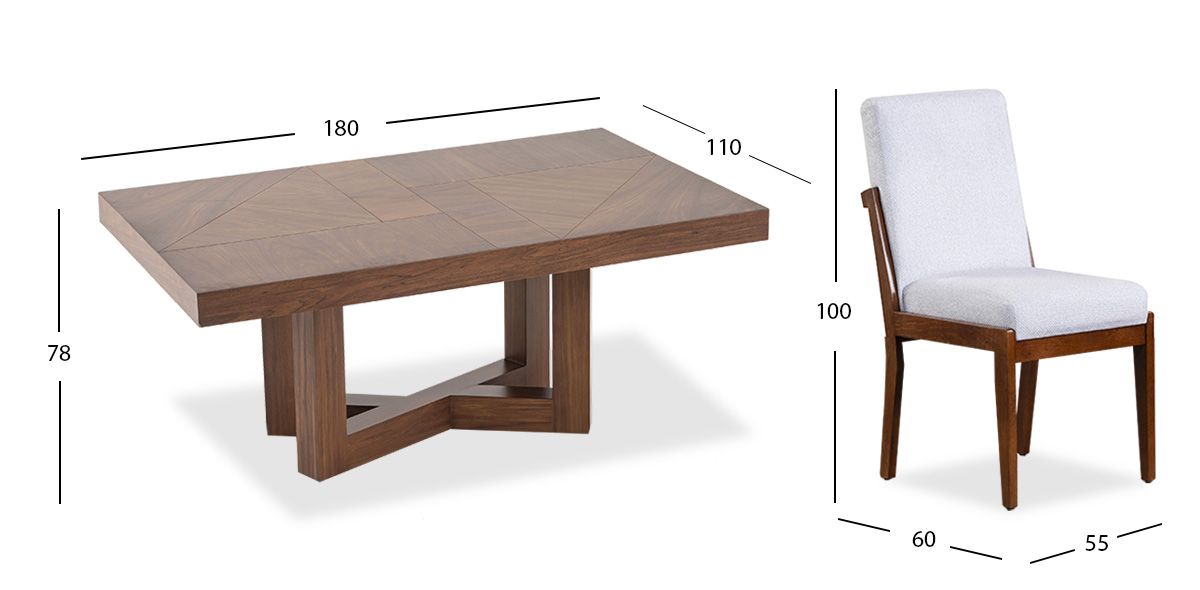 Comedor Rectangular 180 Cm Creta Blanco Winter 7 Piezas