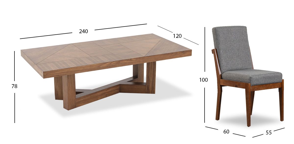 Comedor Rectangular 240 Cm Creta Gris Charcoal 9 Piezas