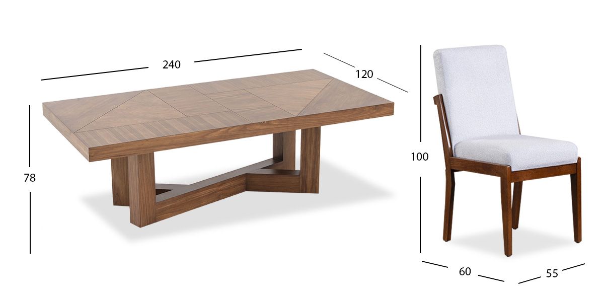 Comedor Rectangular 240 Cm Creta Blanco Winter 9 Piezas