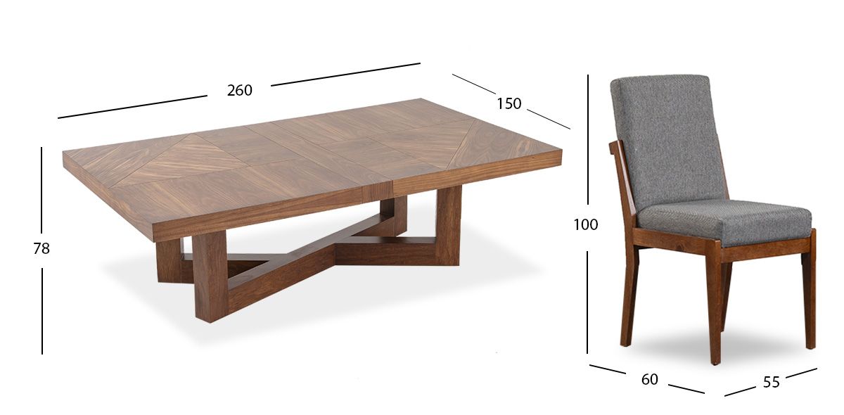 Comedor Rectangular 260 Cm Creta Gris Charcoal 7 Piezas