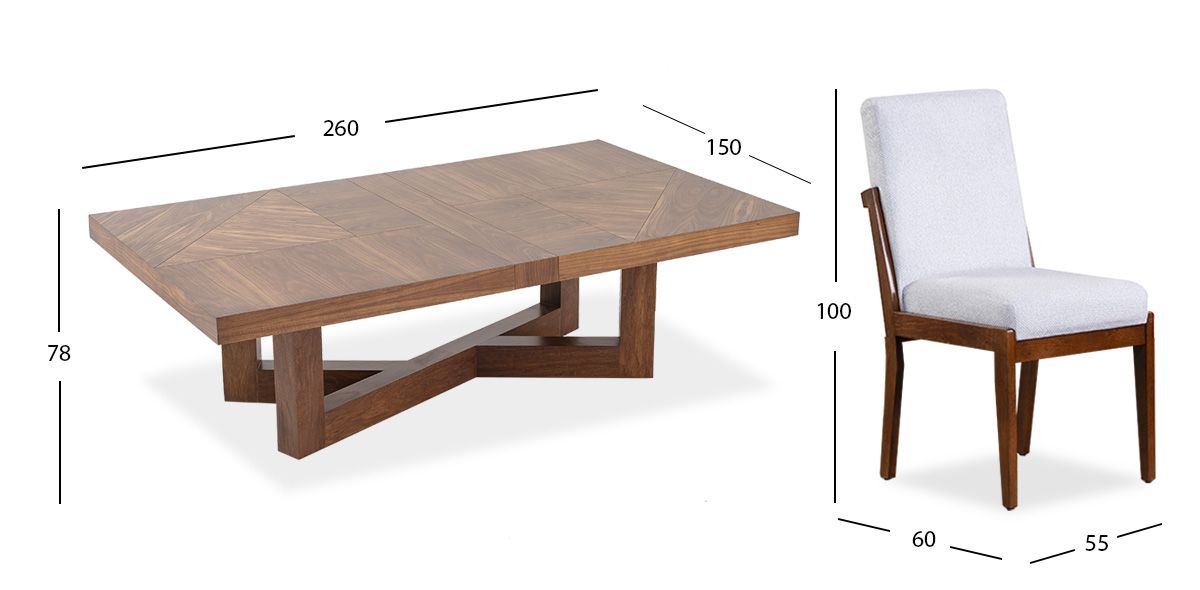 Comedor Rectangular 260 Cm Creta Blanco Winter 7 Piezas