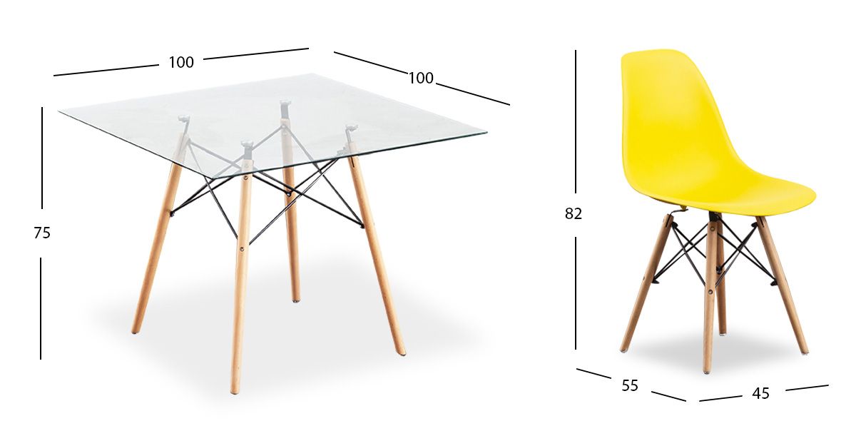 Comedor Cuadrado Atlas Con Sillas Amarillo 5 Piezas