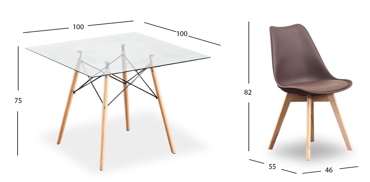 Comedor Cuadrado Atlas Con Sillas Arthus Café 5 Piezas