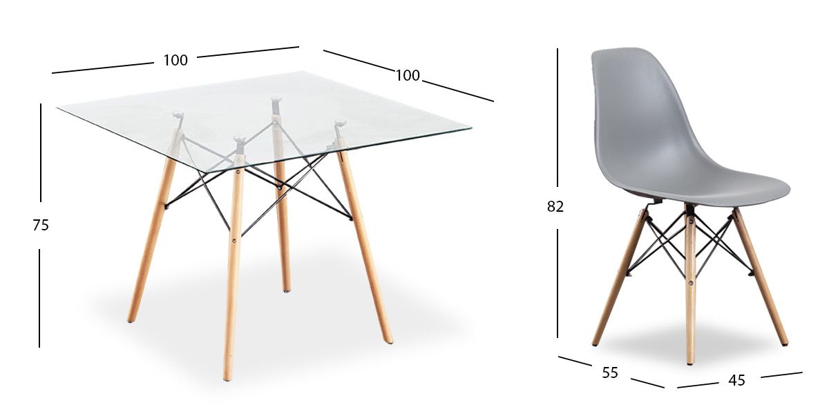 Comedor Cuadrado Atlas Con Sillas Gris 5 Piezas