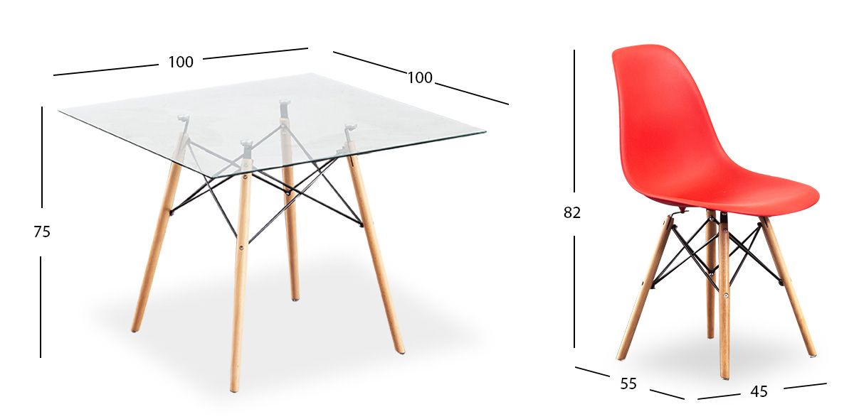 Comedor Cuadrado Atlas Con Sillas Rojo 5 Piezas