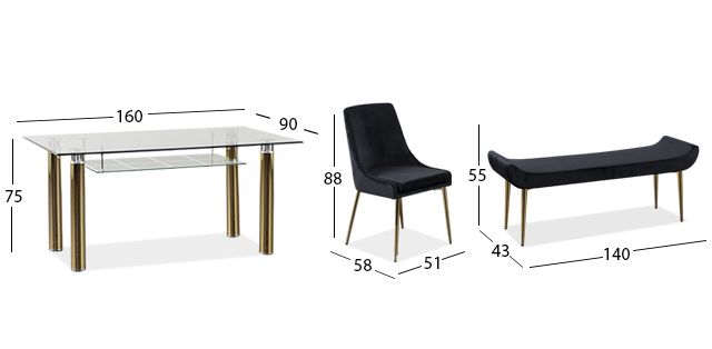 Comedor Rectangular Dunkel Royal Gold Negro